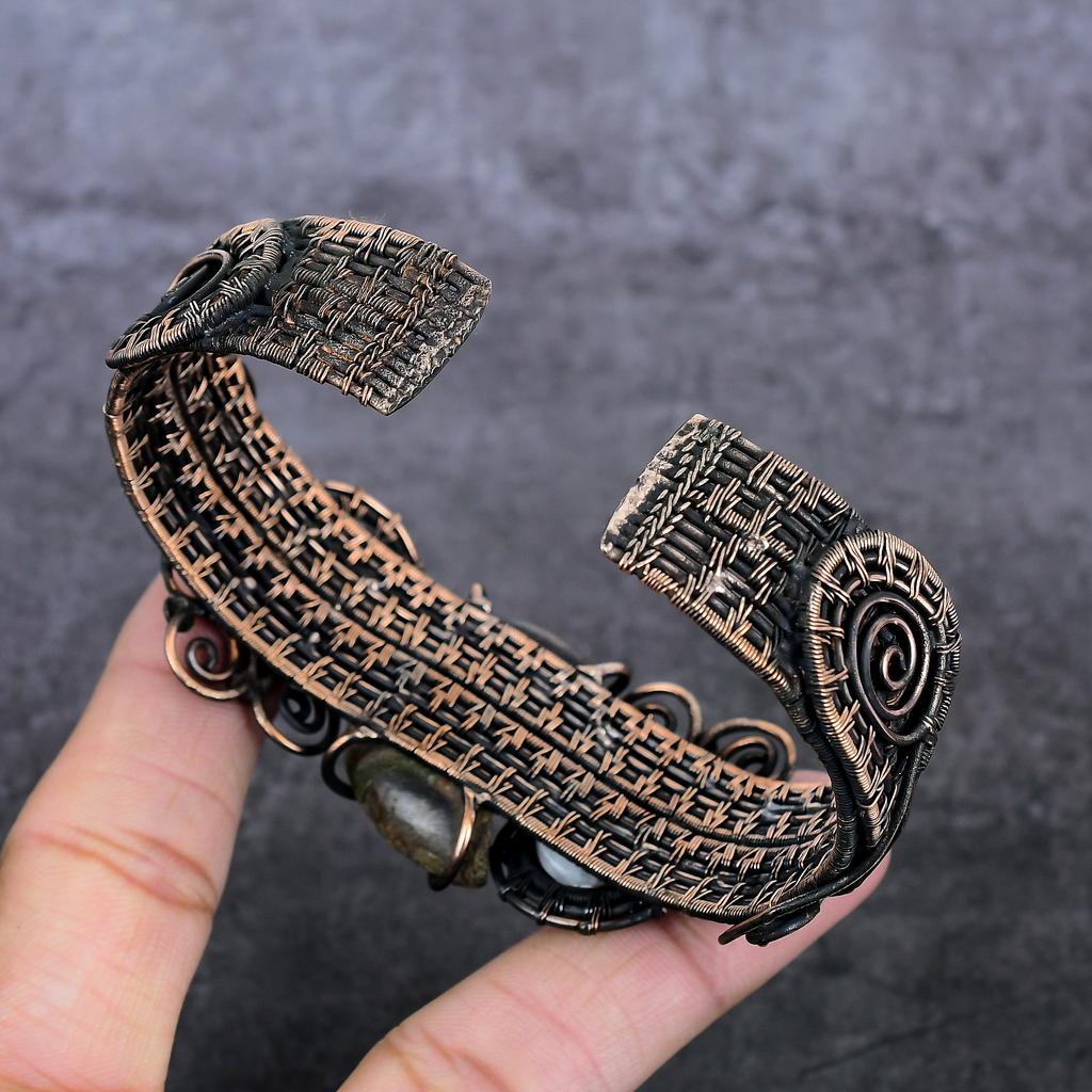 Ammonite Fossil Handmade Copper Wire Wrap Cuff Bangle Adjustable S8n70