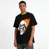 Flame Skull Biting Skateboard Street Style Cool Graphic Casual Top Pure Cotton T-shirt