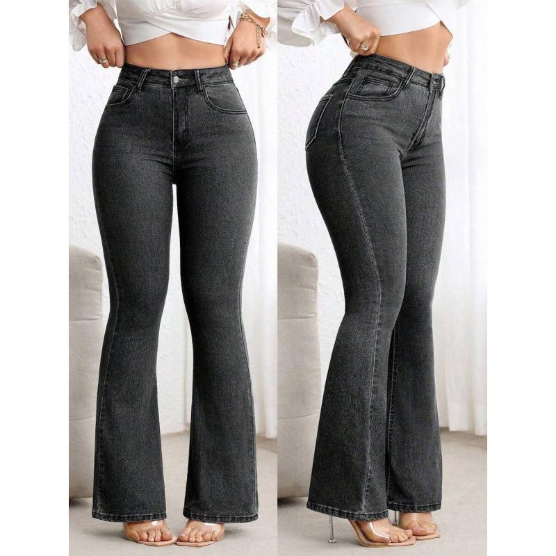 Women High Waist Stretch Flared Jeans,Slim Fit Hip Lifting Denim Pants Figure-Flattering Vintage Bootcut Micro Flare Long Trousers Multiple Washes
