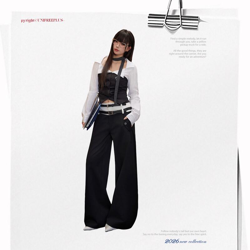 unifree Plus Size Low-Waist Wide-Leg Casual Pants with Belt