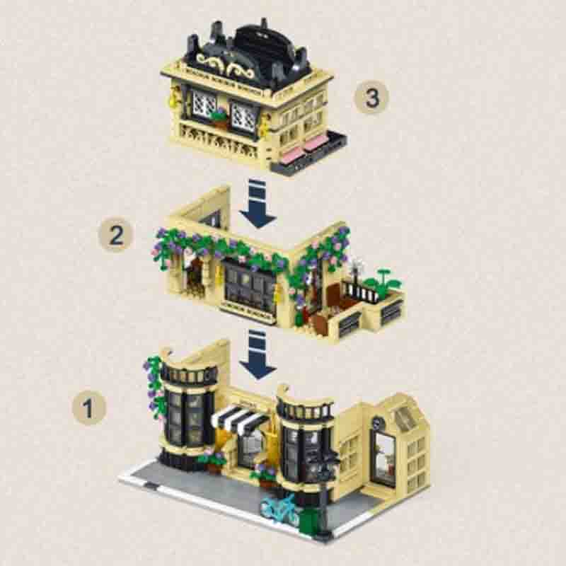 Moc Exquisite European Architecture Coffee Shops City Streets Retro Houses Building Blocks Diy Toys Children'S Gifts