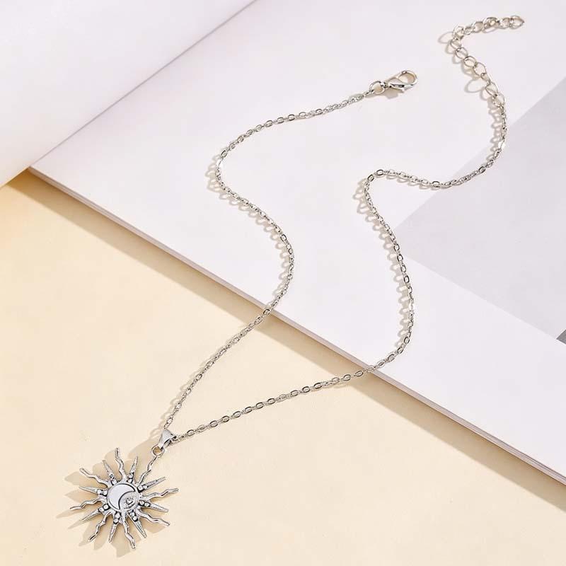 Elegant Sun and Moon Alloy Necklace with Diamond Accents