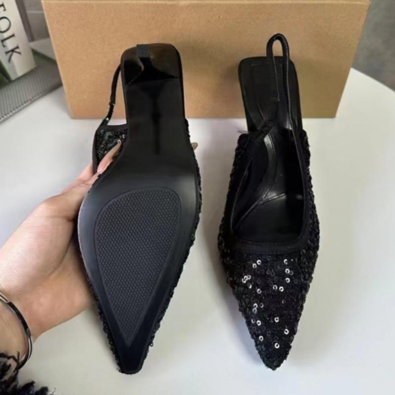 Luxury Sequin Slingback Sandals Women Sexy Pointed Toe Stiletto High Heels Glitter Summer Party Wedding Evening Dress Shoes