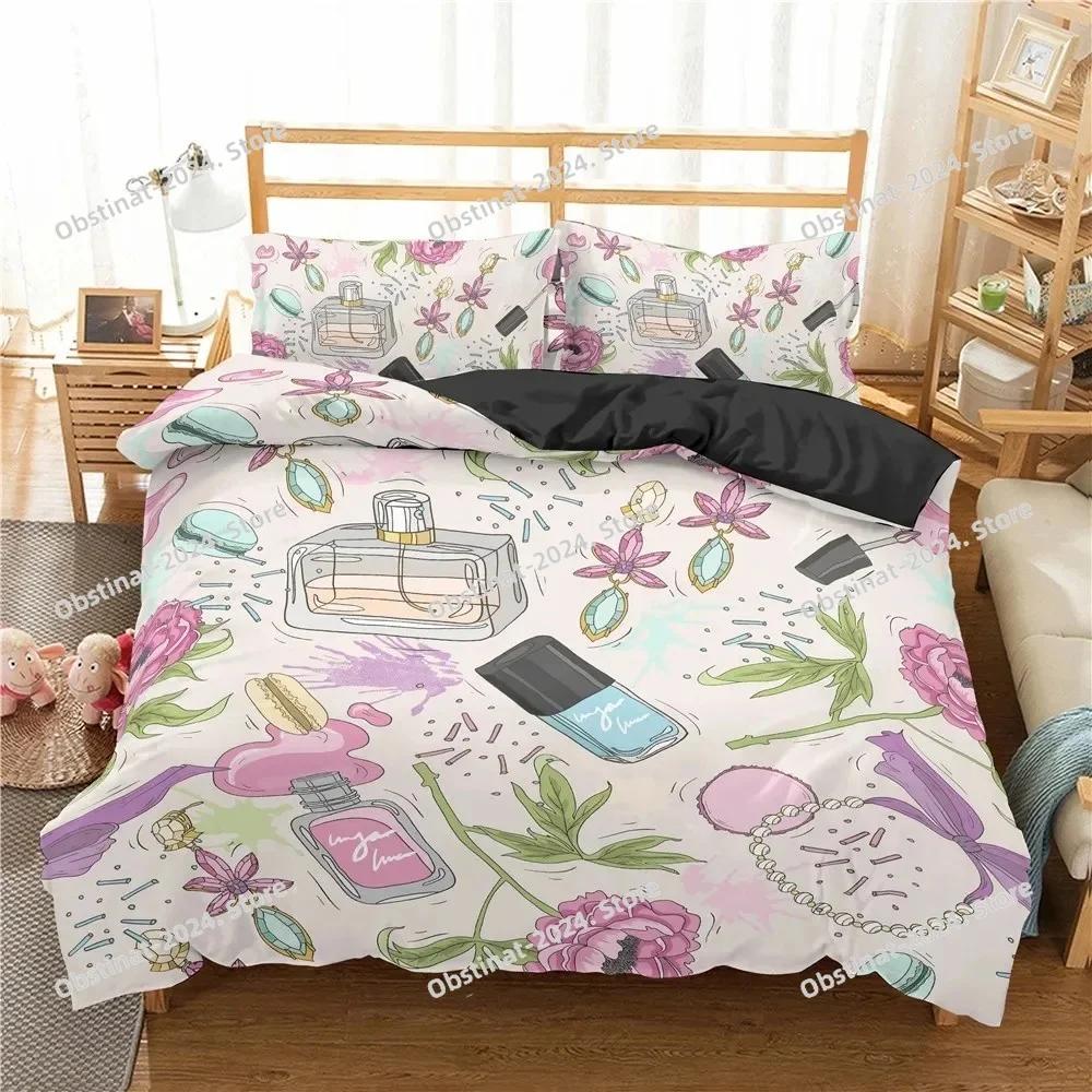 Makeup Lipstick Luxury Bedding Set Cosmetic Pink Duvet Cover Girls Women Polyester Bedding Set Ho