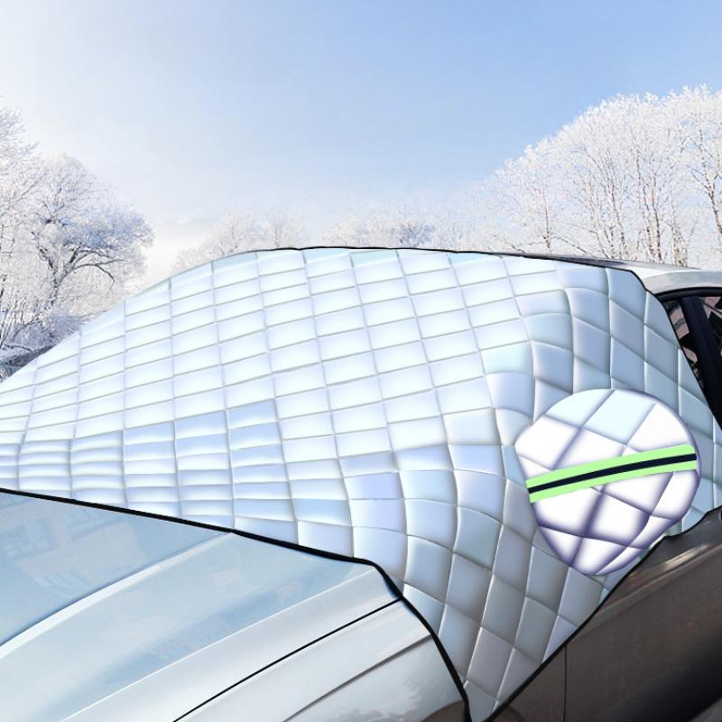 

Тканина для накладки на переднє лобове скло автомобіля Універсальний напівчохол із захистом від морозу та снігу Зимовий потовщений вітрозахисний і сонцезахисний одяг для автомобіля 215X146cm