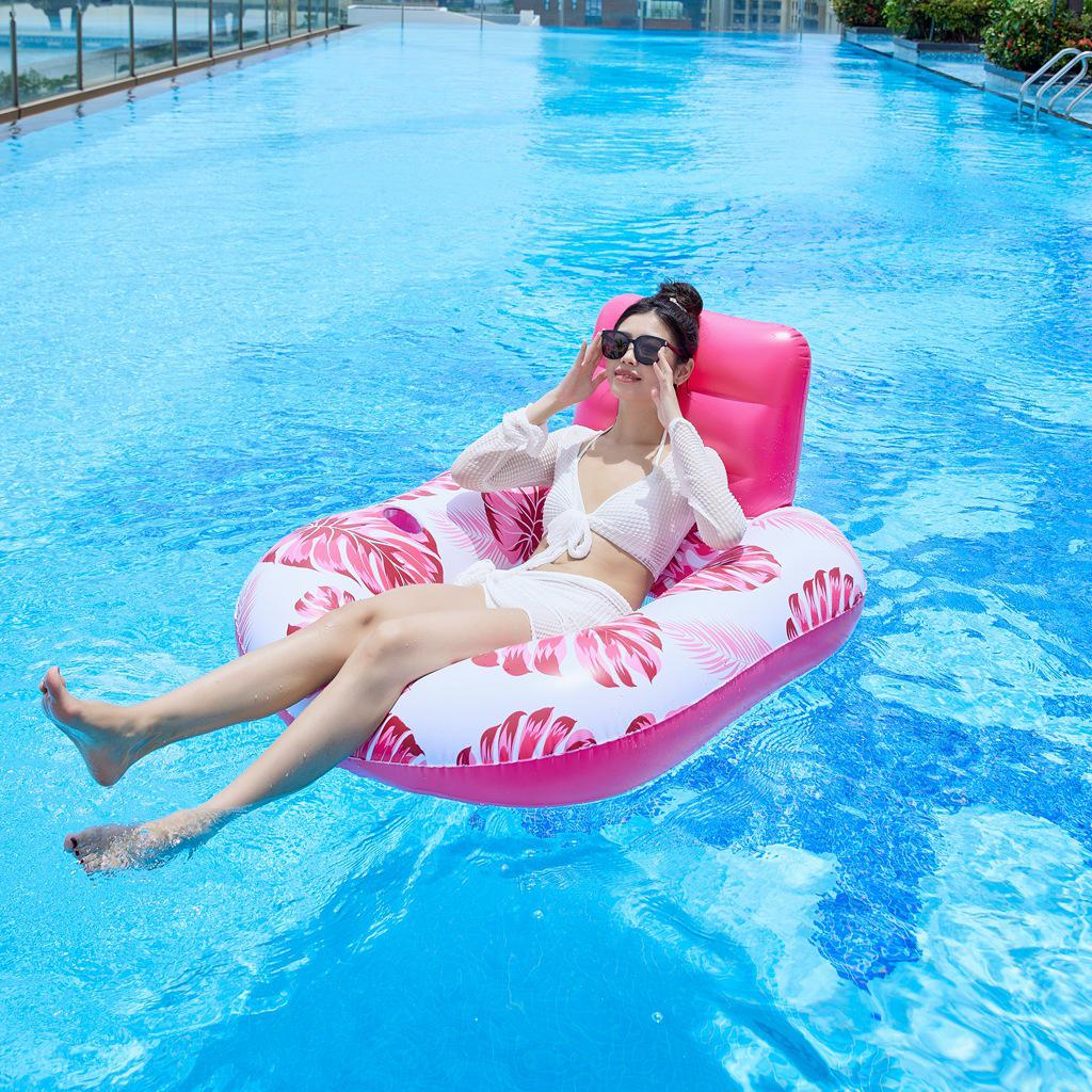 Maple Leaf Inflatable Water Lounger with Mesh Backrest - Adult Pool Float Bed