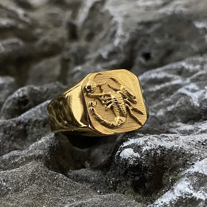Scorpion Pattern Animal Vintage Stainless Steel Ring Punk Gothic Style Gold Steel Color Unisex Retro Fashion Metal Wholesale
