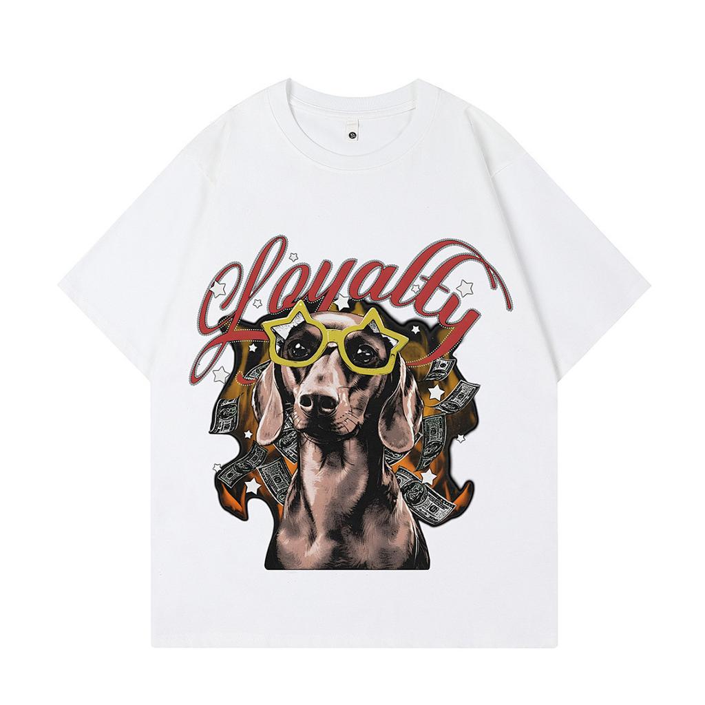 Heavy Weight Cotton Short-Sleeved T-Shirt High-Quality Digital Direct Injection Printing Half-Sleeved Washed Vintage T-Shirt