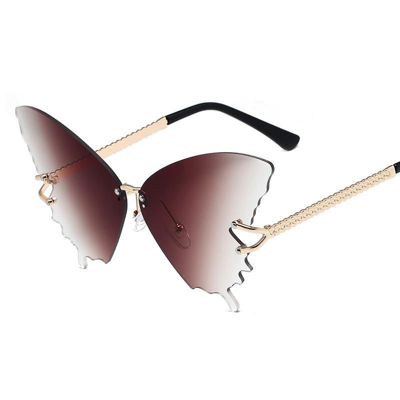 Butterfly Shape Diamond Inlaid Frameless Sunglasses, Fashionable and Exaggerated Sunglasses Round Face and Big Face
