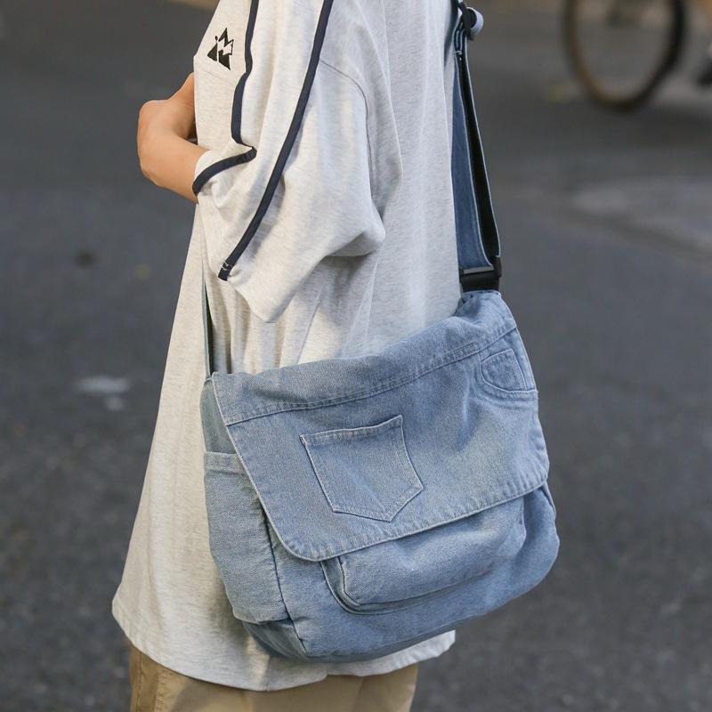 Джинсовая сумка мужская большая вместительная сумка через плечо студенческая сумка — фото 5