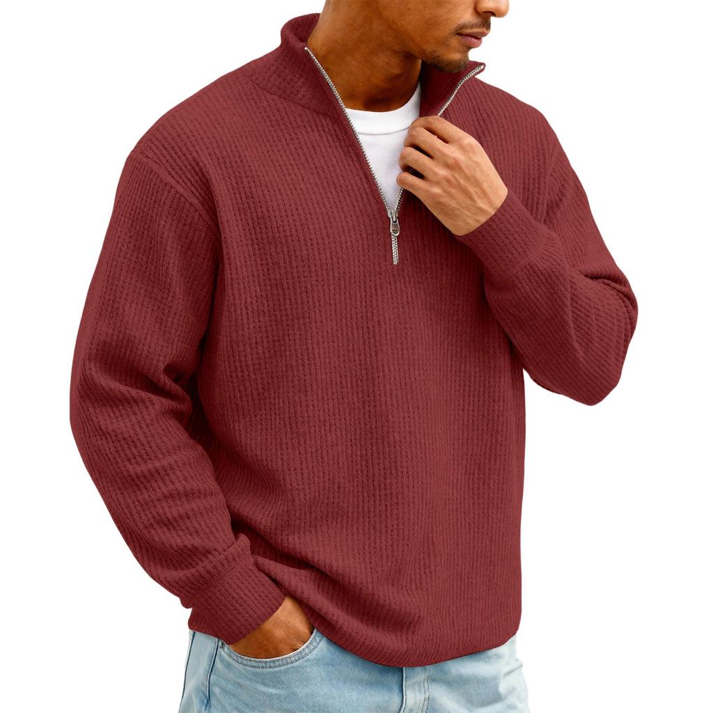 Men's Vintage Long,Sleeve Top | Zip,Up Stand Collar Stylish Casual Shirt For Daily & Outing Wear