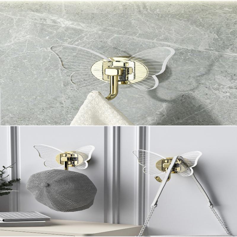 Butterfly Shaped Self Adhesive Wall Hooks No Drill Up To 8KG Load Bearing Hangers for Bathroom Kitchen Coat Towel Hanging