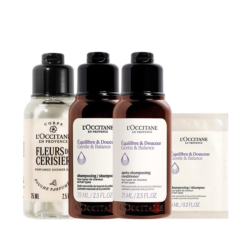 L occitane Travel Set 75ml(Shower+Shampoo+Hair Care)+Shampoo 6ml