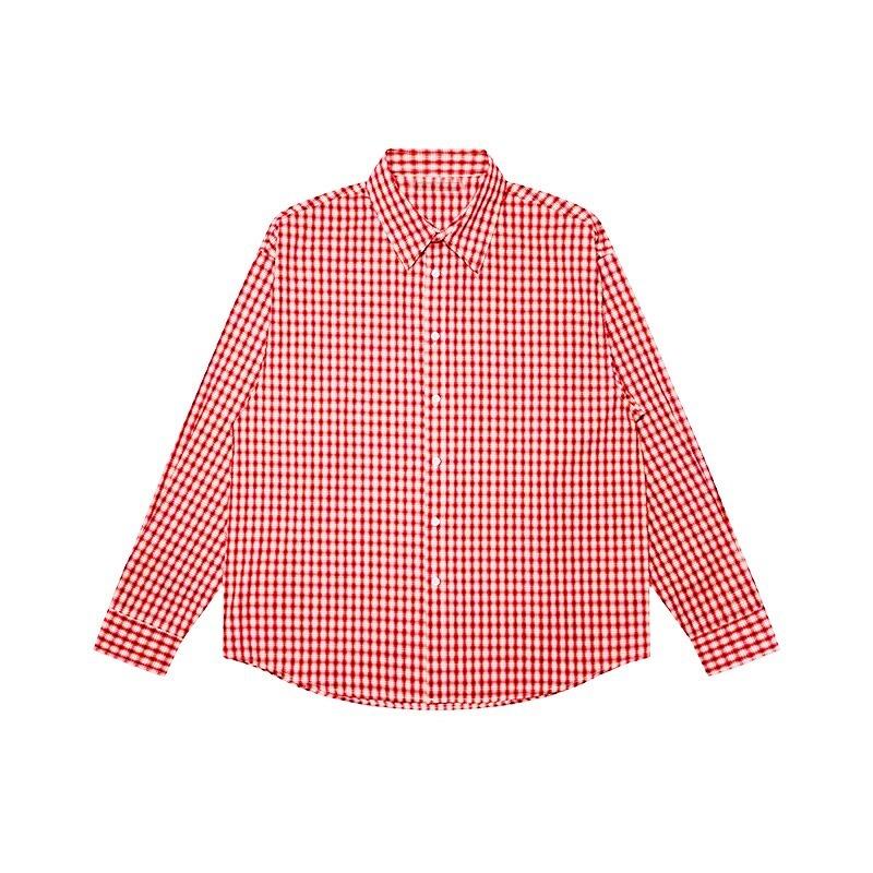 Frühling und Sommer Neues Retro Revers Karomuster Langarmhemd Locker Patchwork Design Jacke