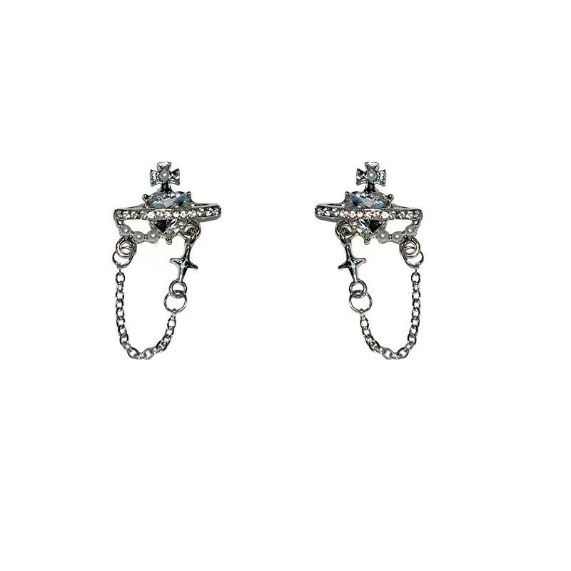 Cold wind Saturn pearl earrings women s niche design stud earrings simple and versatile earrings