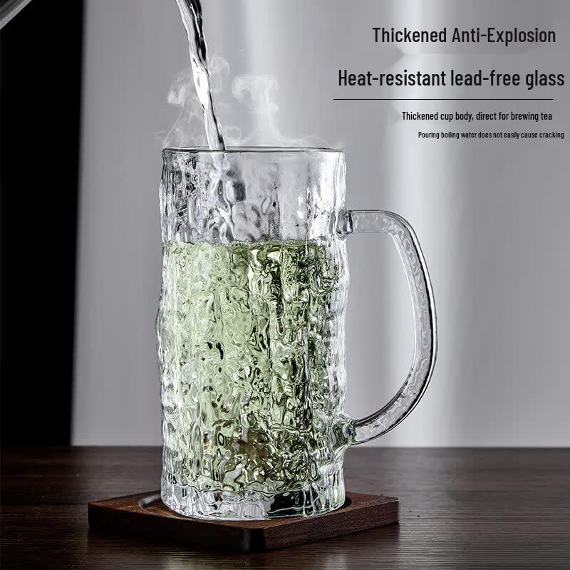 Hongzhu Heat-Resistant Glass Tea & Beer Mugs with Tree Grain Handle