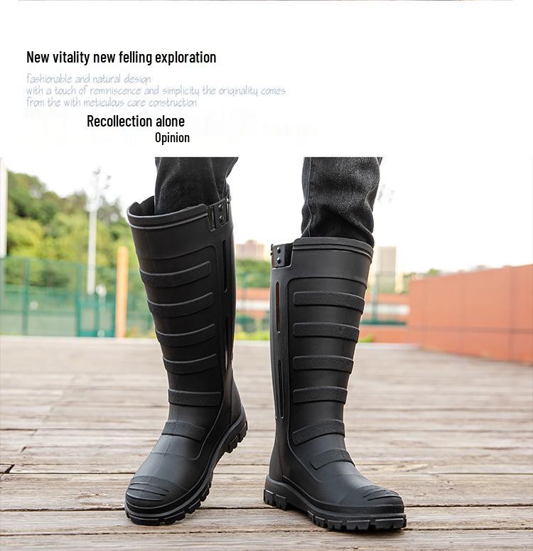 Men's Waterproof Non-Slip High-Top Rubber Rain Boots for Fishing and Car Wash