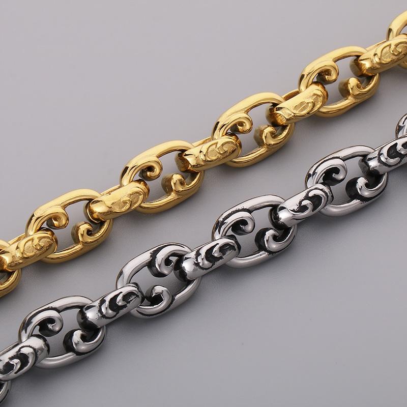 Stainless Steel Men's Bracelet Women Chunky Polished Round Chain Bracelet Gold Color Special Wave Pattern Trendy Party Jewelry