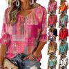 Damen Vintage Bluse mit Blumenprint, Rüschen und Dreiviertelärm, Rundhalsausschnitt und Bindevorderseite