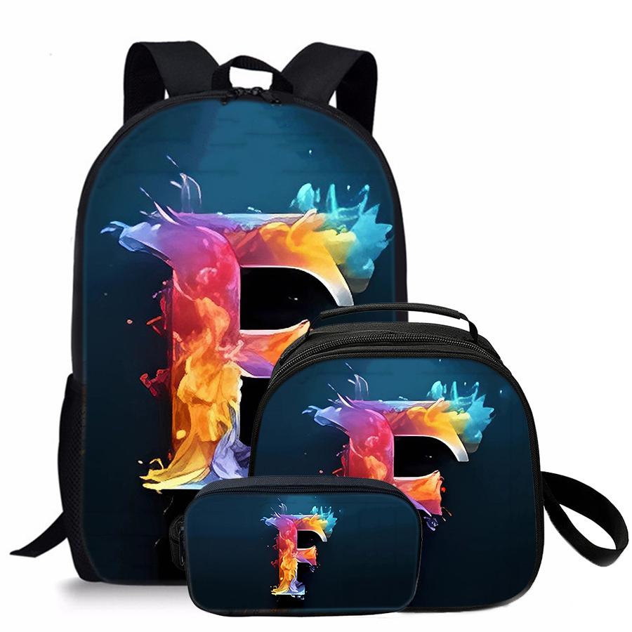 3 Pcs Set Letter Round Lunch Bags ,Pencil Bags ,School Bags For Boy/Girls Best Gifts 2D Flat Cartoon Backpack For Children