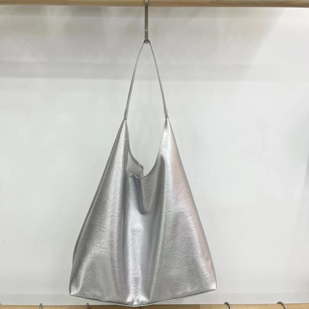 

Трендовая женская сумка-тоут очень большого размера - Осень/Зима, корейский стиль, универсальная, простая и модная сумка через плечо серебряный