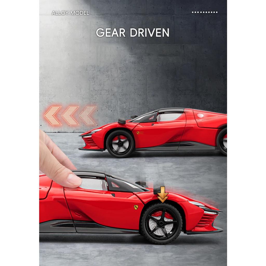 1/22 Ferrari SP3 Daytona Alloy Sports Car Model Diecasts Metal Racing Vehicles Car Model Simulation Sound Light Collection Kids Toy Gift