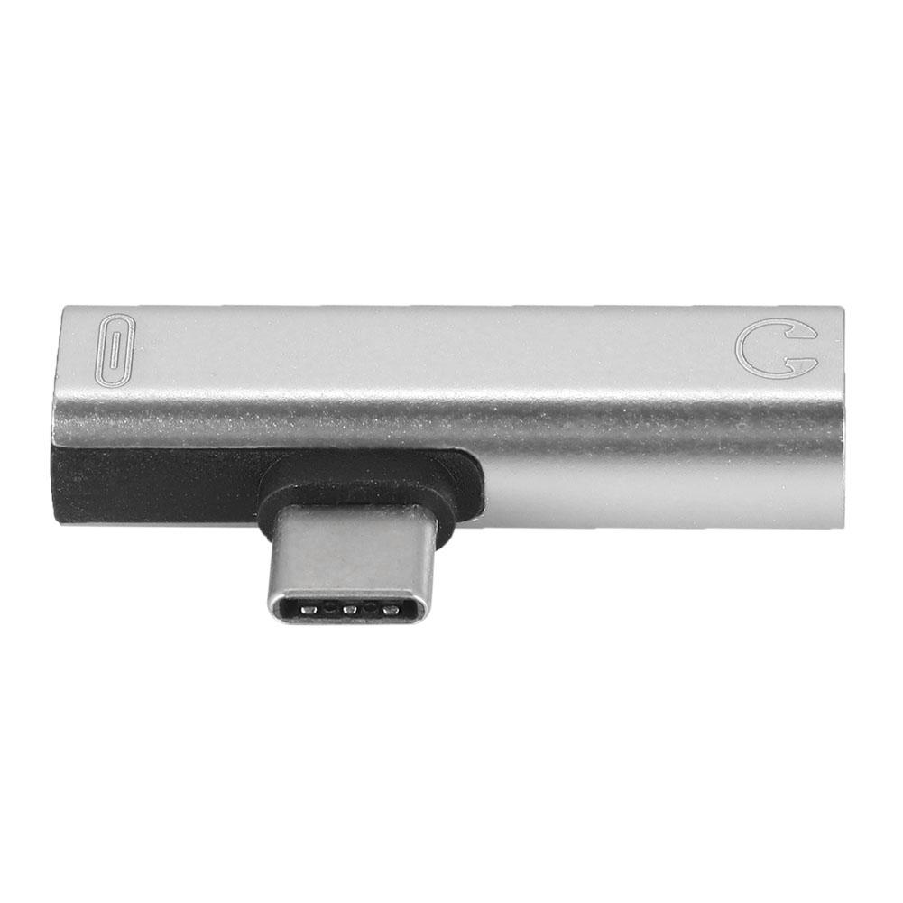 2 In 1 Type C To 3.5mm Jack Headphone USB Charging Converter Multi Function Transverter Silver