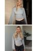 2026 Women's Solid Color Cinched Waist Long Sleeve Top - Fashionable Round Neck, Wide Sleeve.