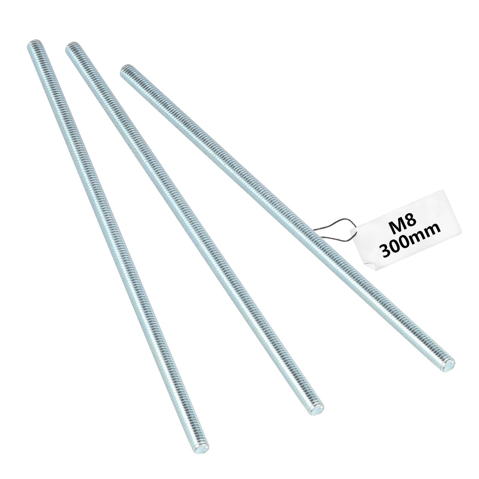 3-Pack M8×300mm Galvanized Steel Threaded Rods - Class 4 Strength Metric Screws M8&300mm серебряный