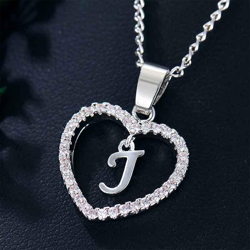 Heart Letters 26 Love Crystal Women Silver Plated Chain Jewelry Necklace