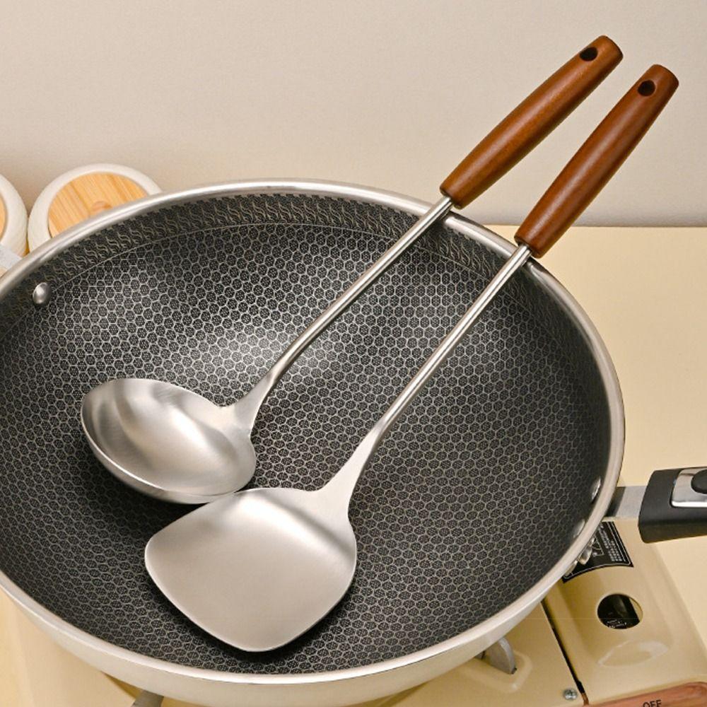 Stainless Steel Spatula Wood Handle Kitchen Stir Fry Spoon New Cooking Spatula Kitchen Tools