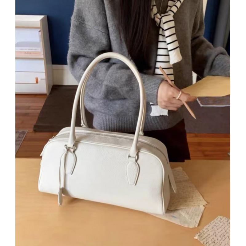 First Layer Cowhide Retro Minimalist Style Large-capacity Handbag Fashionable Texture Long-handled Leather Underarm Shoulder Bag