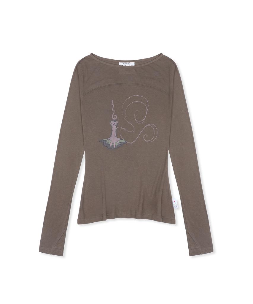 RuNaKi'Hu' Wxt086 Kaori Fingerhole Boat Neck Long Sleeve (Brown)