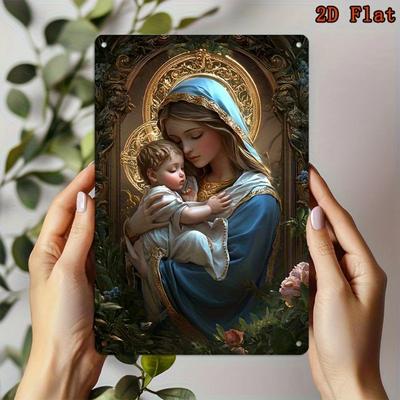 Flat Virgin Mary Wall Art Metal Sign Vintage Religious Decor for Home Bar Office Cafe