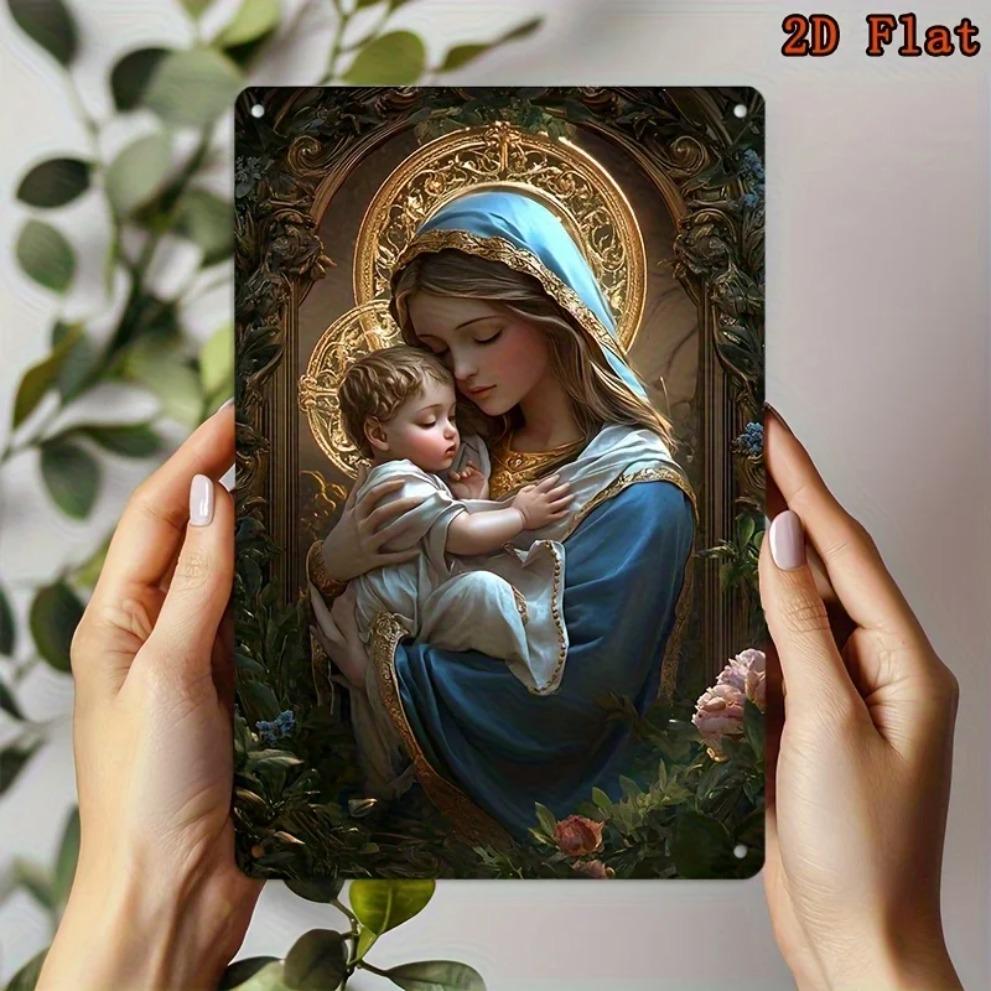 Flat Virgin Mary Wall Art Metal Sign Vintage Religious Decor for Home Bar Office Cafe