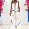Damen Spaghettiträger Jumpsuit Abstrakt Goldene Verflochtene Herzlinien-Print Weite Hosen mit Taschen