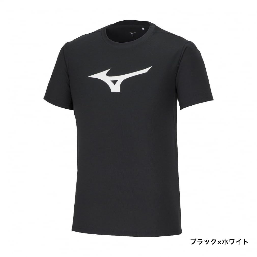 Mizuno Training Wear Short Sleeve with Big Size L T-Shirt Logo, Moisture-Wicking, Quick-Drying, Black, (32MAA155)