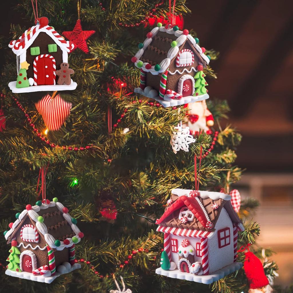 Lebkuchenhaus Ornamente Feiertags-Weihnachtsbaumschmuck mit Seil Hausdeko Weihnachtsdekorative Hängeornamente für Weihnachten
