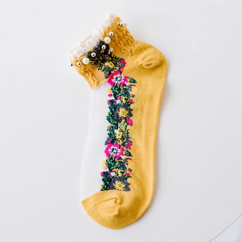 

Socks Shallow Mouth Mesh Summer Pearl Embroidery Flowers Socks Boat Socks Hosiery Short Socks