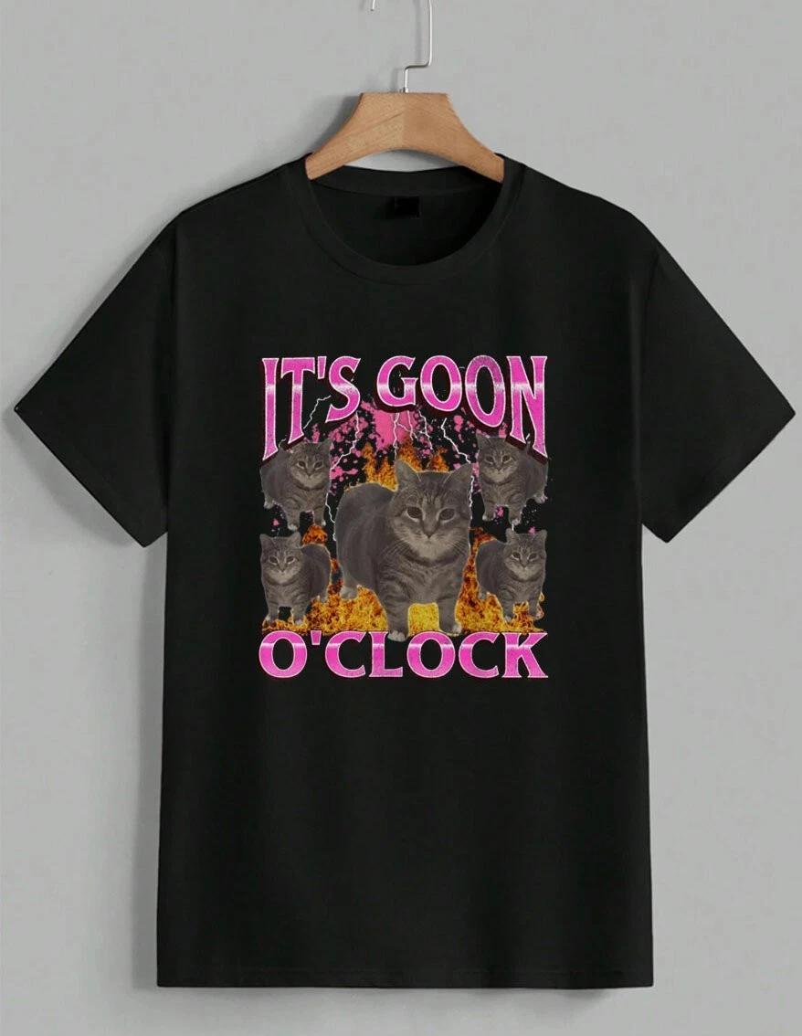 It s Goon O Clock Cat Meme T-Shirt Retro Graphic Funny Humor Streetwear Unisex L