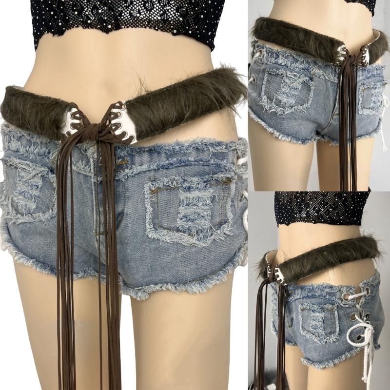 Stylish Waist Belt with Plush Furry Accent for Women Girls Adjustable Length Waistband Fashionable Waist Accessory