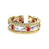 Italian Baroque Open Ring Red Corundum Vintage Elegant Engraved Gold Lace Beaded Edge Women Finger Ring