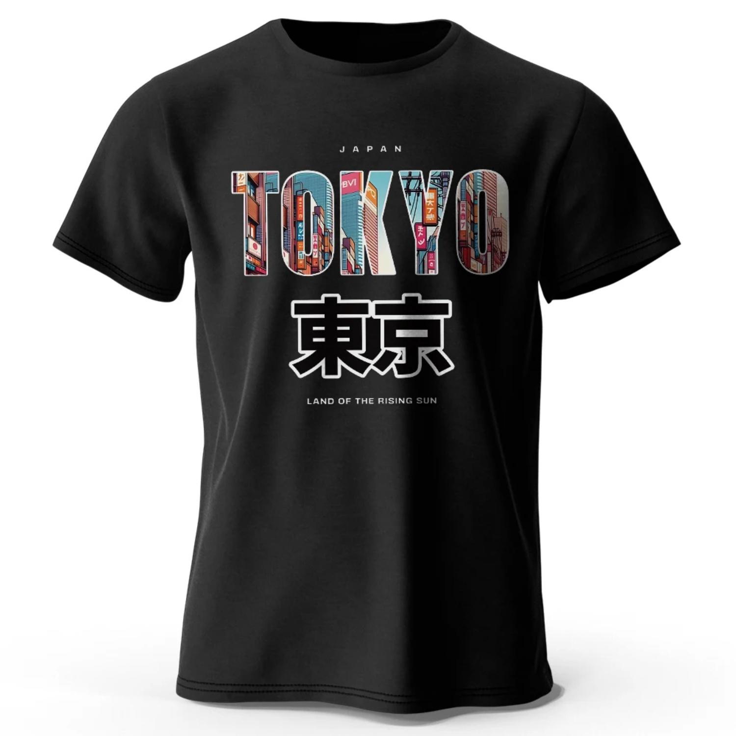 

Tokyo printed fashionable avant-garde T-shirt super soft round neck short sleeved T-shirt for both men and women S чёрный