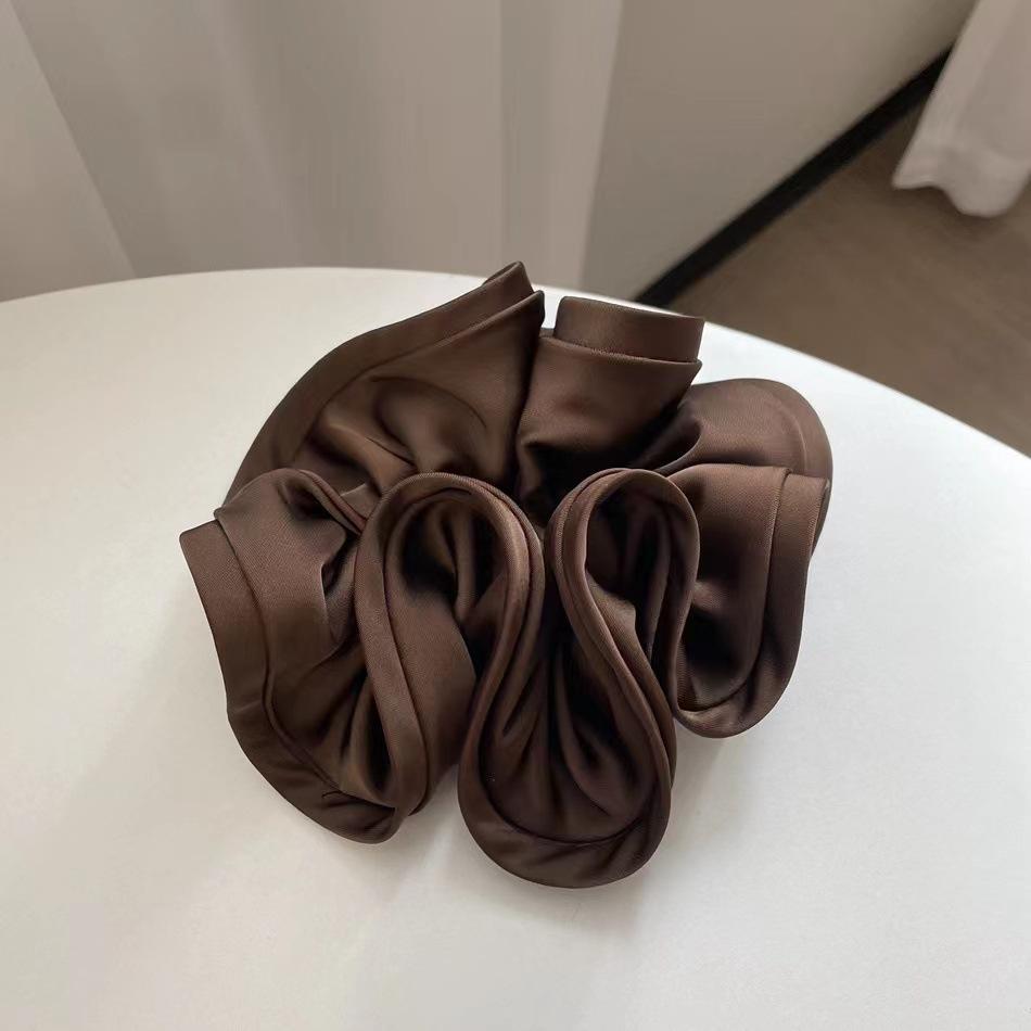 French Elegant Solid Color Scrunchies Black Brown Large Intestine Hair Bands Women Ins Fashion Flower Bud Satin Hair Ties Ropes