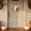 Indoor Entrance Hanger Halloween Cute Bow Ghost Door Sign, Wooden Patchwork Hanging Plaque with Pumpkin Candy Basket, Outdoor Porch Decor Retro