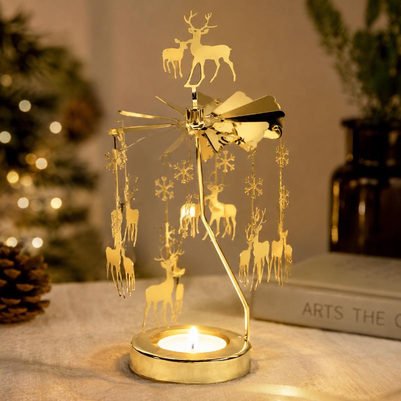 INS Style Rotating Tea Light Holder Heat Powered Stainless Steel Carousel Candle Stand for Desk Ornament