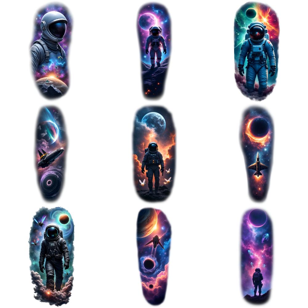 9pcs Temporary Tattoo Spaceship Colorful Realism Black Hole Planet Waterproof Long-lasting Body Stickers Alien For Men Arms