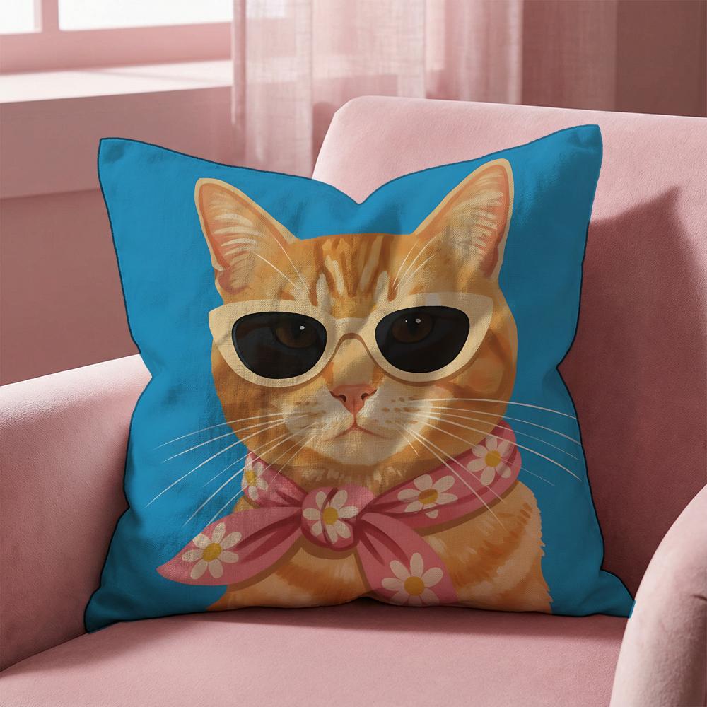 Animal a Cat with Glasses Cushion Cover MultiScene Pillow Cover for Home  Car  Reversible Soft  Durable for Daily Use