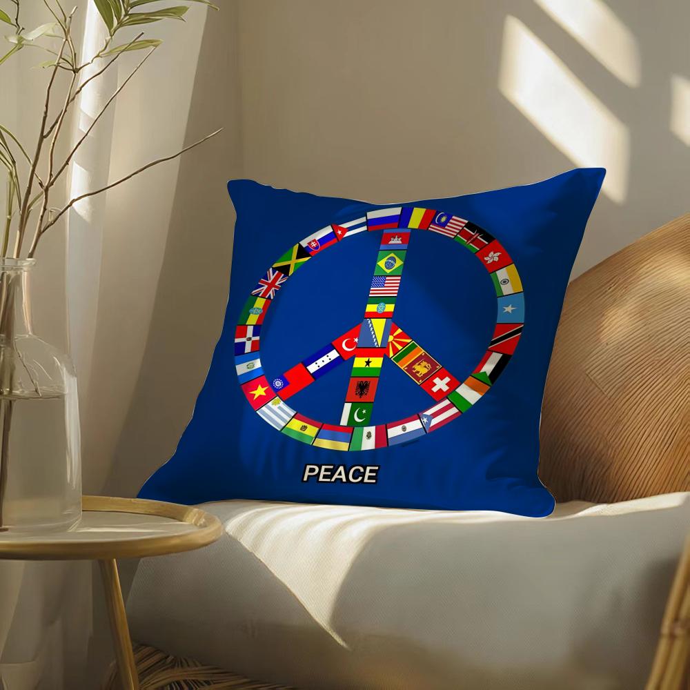 P-Peace And Love Cushion Cover Soft Short Plush Pillow Cover Smooth Cozy Texture Aesthetic Cushion Case Home Decor