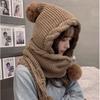 Fall Winter Korean Style Women's Versatile Scarf with Adorable Pom-Poms Ear-Warming Thickened Knit Hat for Extra Coziness